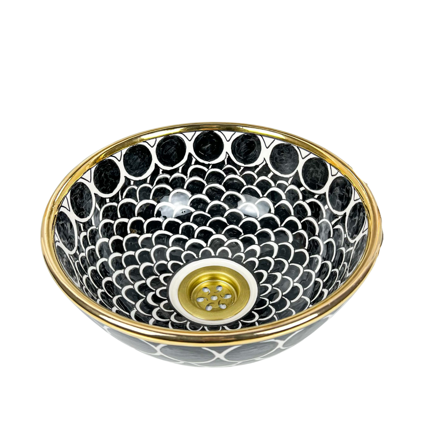 Black Ceramic Vessel Sin - Black Sink with Gold Rim - Hand painted bathroom ceramic washbasin, Luxury handmade basin