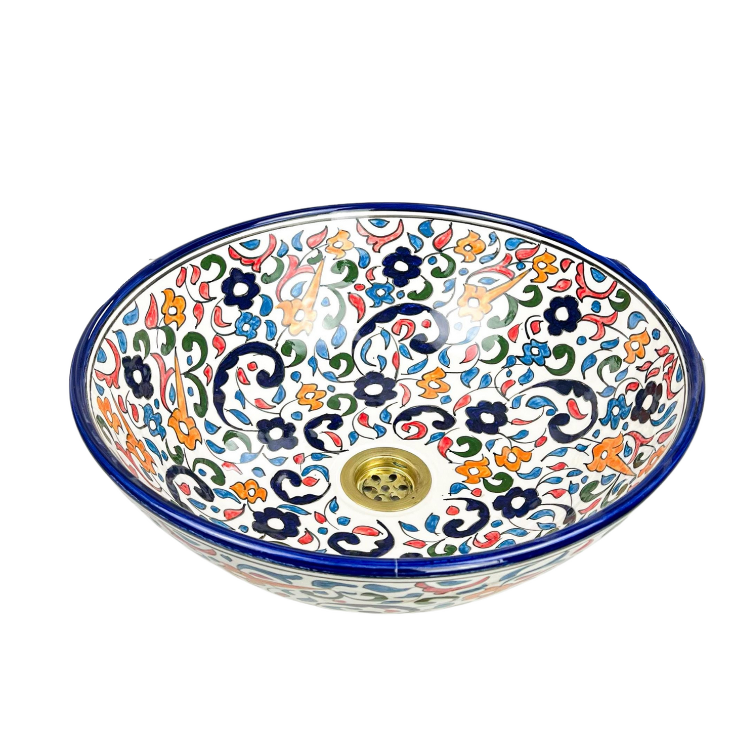 Colorful Flower Vessel Sink With Mid Century Modern Style, Handmade Modern Moroccan Wash Basin, Ceramic Bathroom Sink, Countertop Basin Bowl