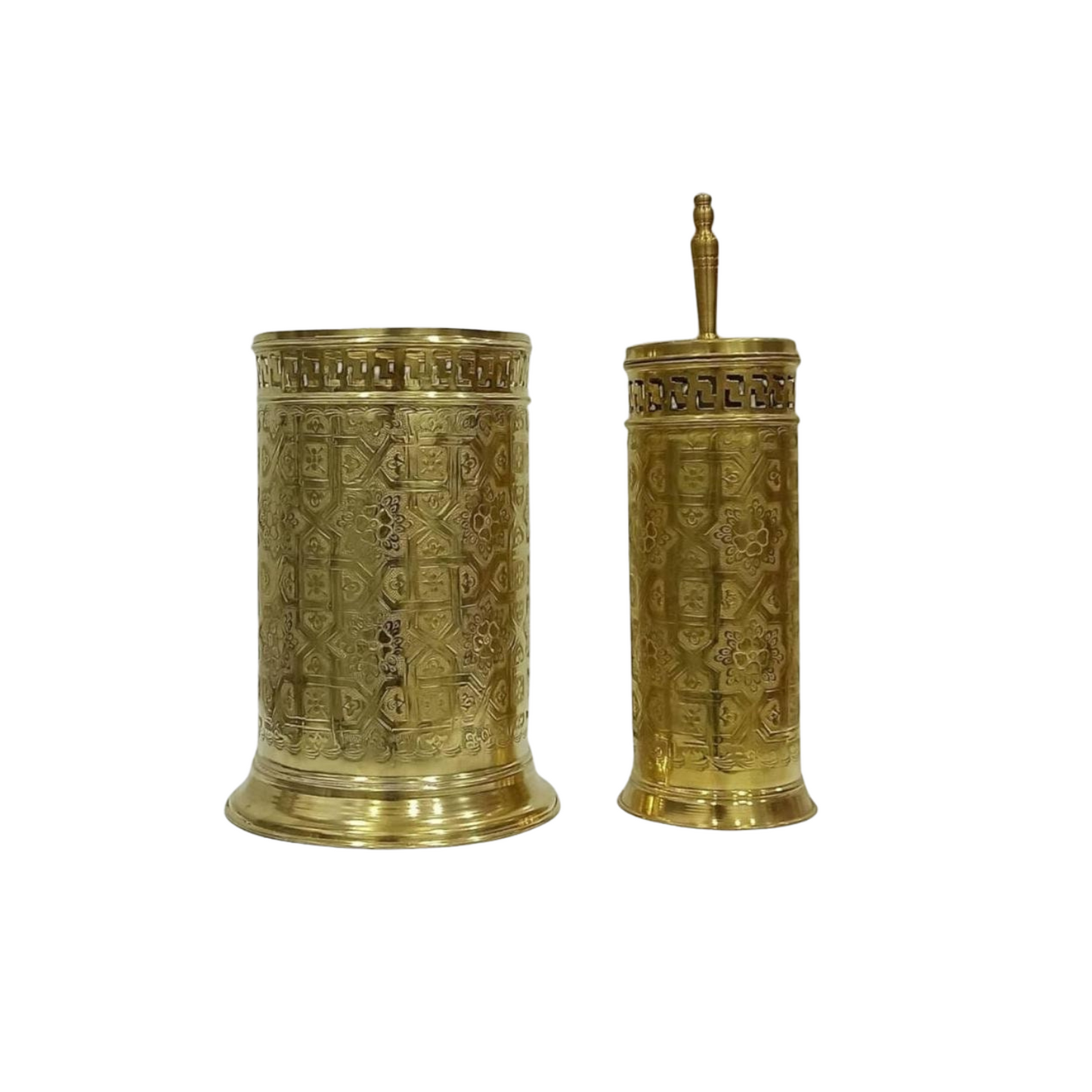 Unlacquered Brass bathroom accessories Set, Solid Brass Storage Basket Trash can, Bathroom Trash Can, Handmade Toilet Brush And Holder