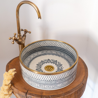 Custom Gray Ceramic Sink with Brass Rim