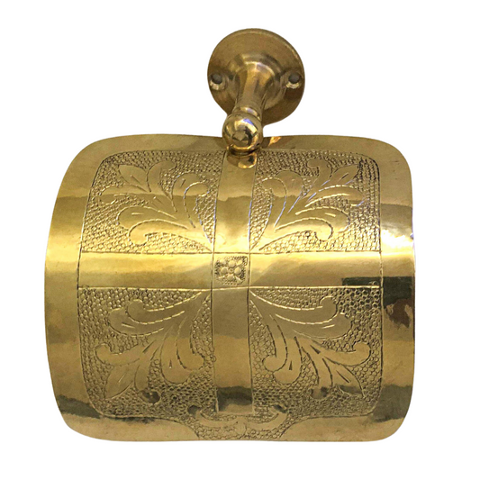 Hand-Engraved Solid Brass Toilet Paper Holder – Antique Patina Finish