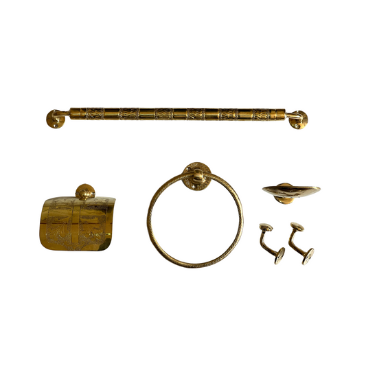 Handmade 5-Piece Brass Bathroom Hardware Set – Towel Ring, Rack, Toilet Paper Holder & More