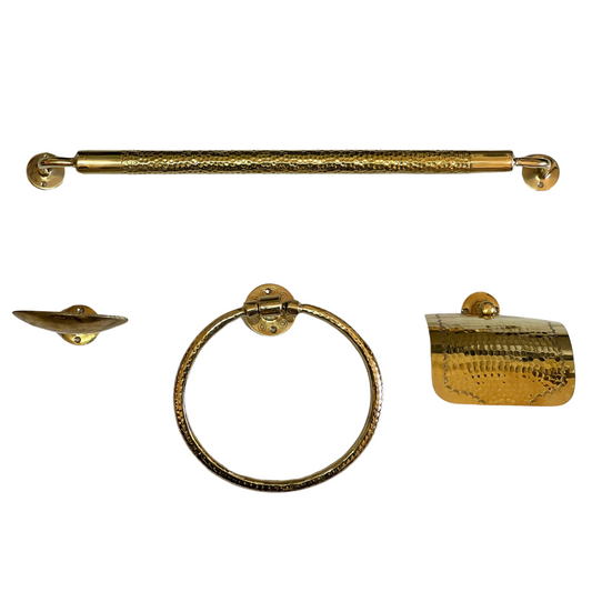 Handmade Brass Bathroom Accessories Set – Towel Ring, Towel Rack, Toilet Paper Holder, Soap Dish, and Hooks