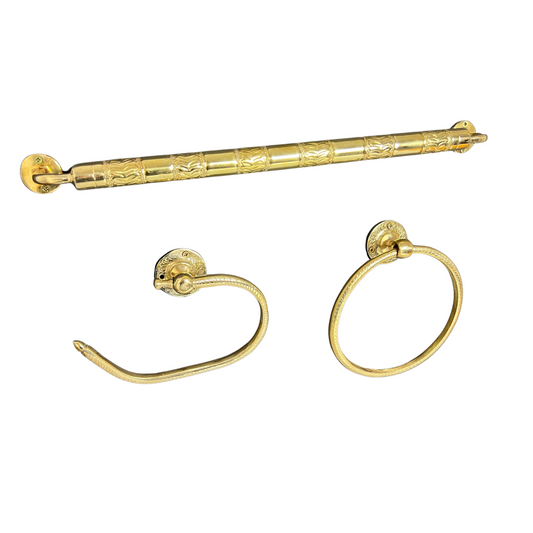 Bathroom Accessories Set, Unlacquered Brass Bathroom Accessories Set at a Discount Price, Towel Ring, Towel Rod, Toilet Paper Holder.