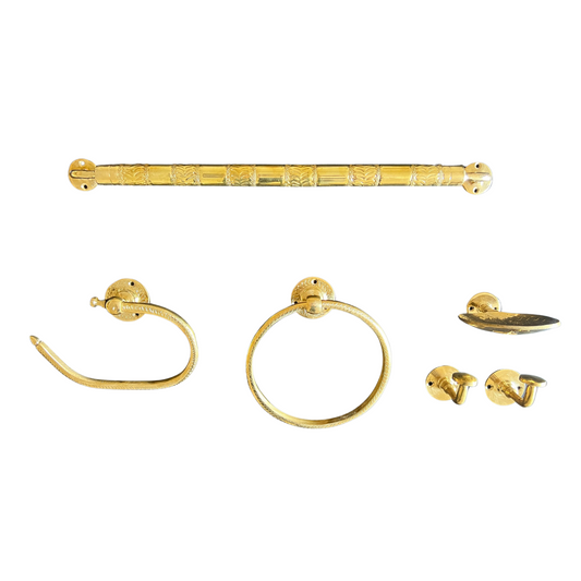 Handmade 5-Piece Brass Bathroom Hardware Set – Towel Ring, Rack, Toilet Paper Holder