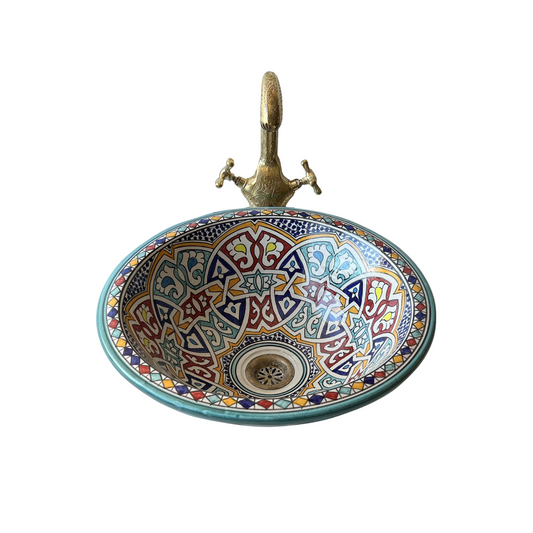 Round Modern Mandala Pottery Bath sinks Hand Painted, Sink for Bar and Restroom, Bathroom Ceramic Washbasin, Vessel Sink Basin for Vanity.