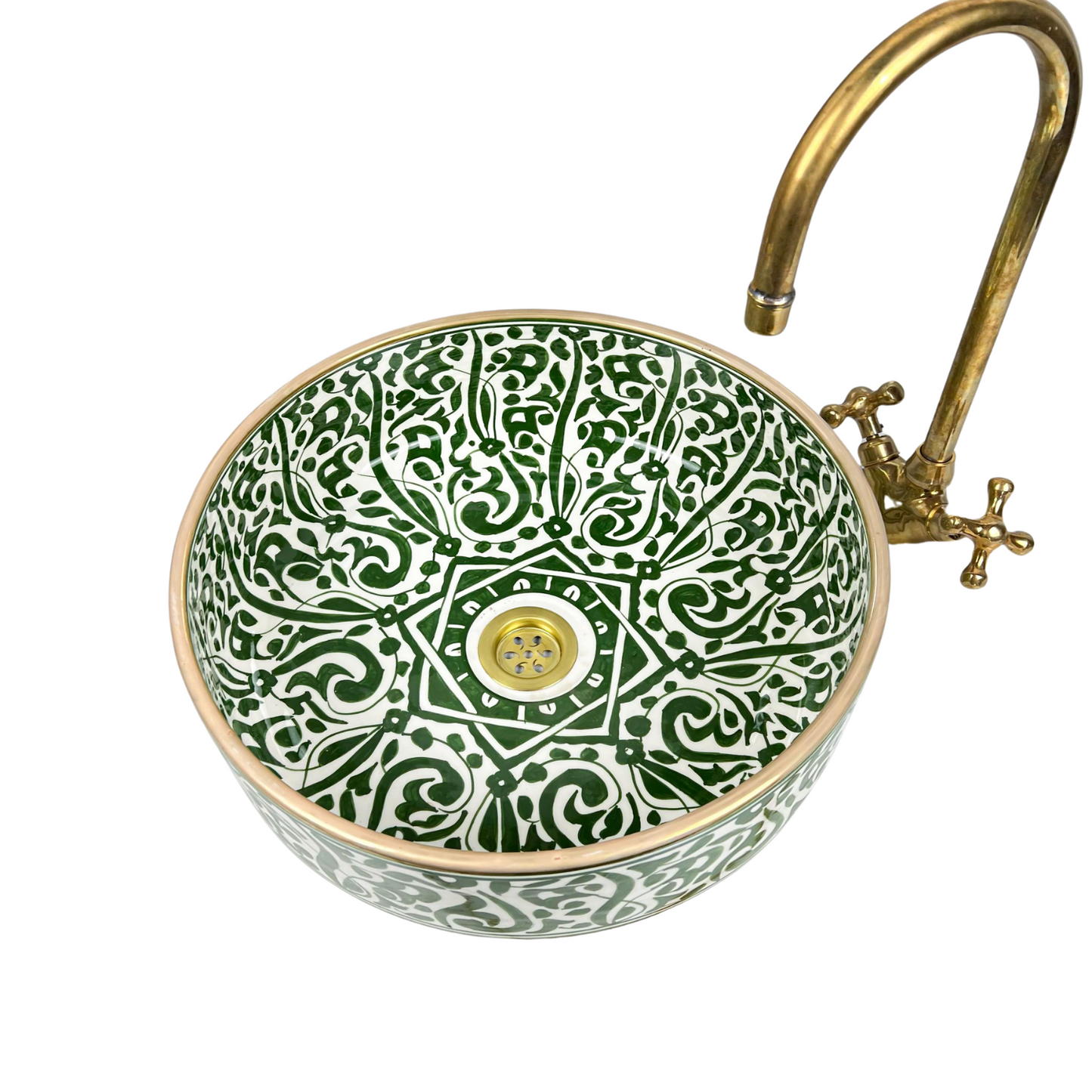 Modern Bathroom Green Sink for Vanity Countertop with gold rim  - Handcrafted Green Ceramic Bathroom Sink - Artistic Vessel Basin for Vanity