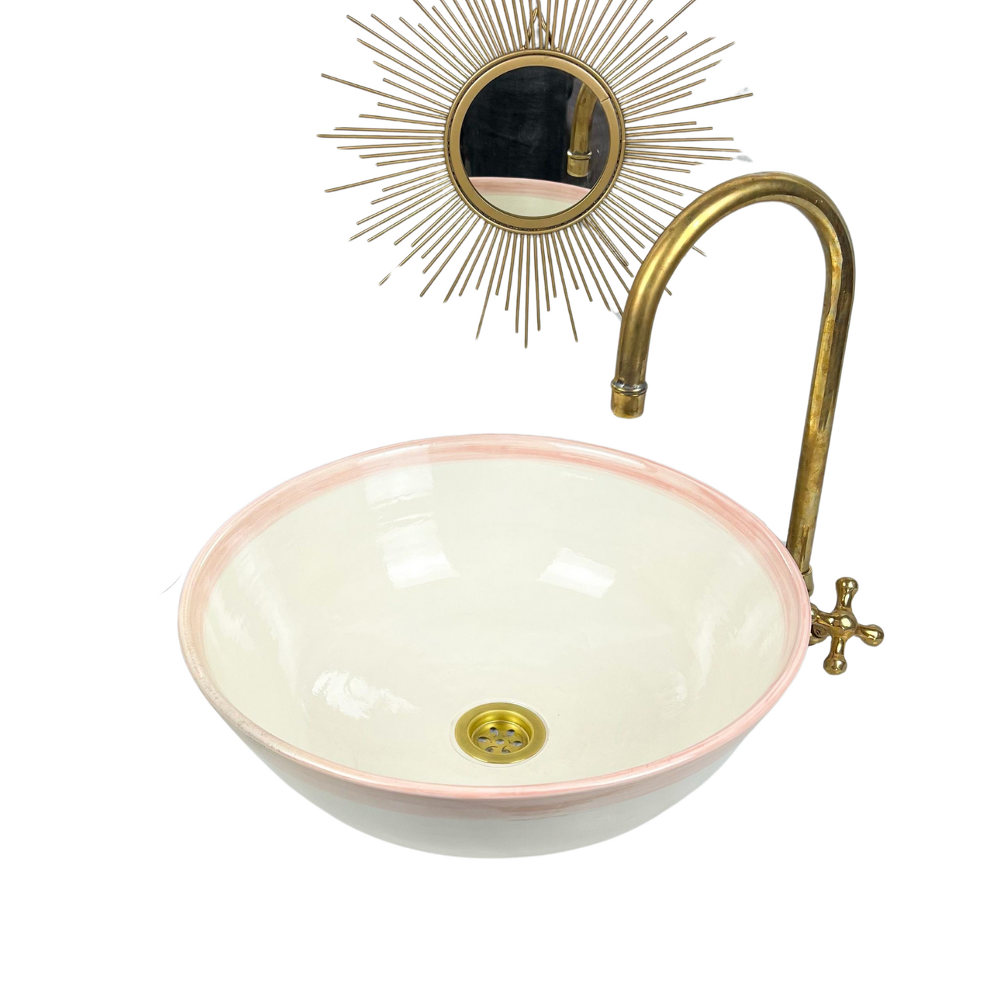 White Ceramic Sink with Pink Rim – Moroccan Artisan Vessel for Luxurious Bathroom Decor -  Moroccan sink, Custom Made White Ceramic Sink