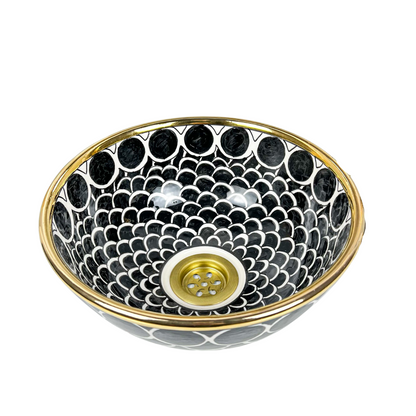 Black Ceramic Vessel Sin - Black Sink with Gold Rim - Hand painted bathroom ceramic washbasin, Luxury handmade basin