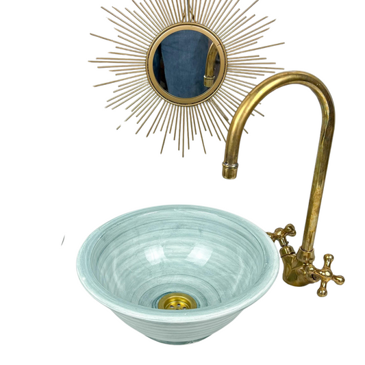 Handcrafted Turquoise Ceramic Sink, Moroccan Artisan Vessel for Luxurious Bathroom Décor - Moroccan Ceramic Vessel Basin for Bathroom Vanity