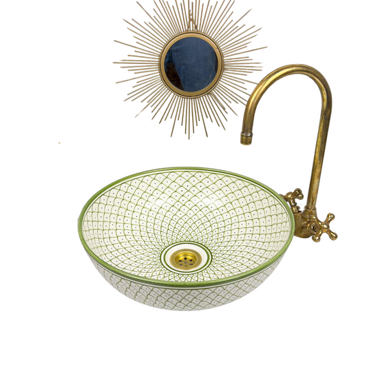 Handcrafted Green Ceramic Fish Scale Vessel Sink - Artisan Bathroom Basin with Dimensional Texture - Unique Countertop or Vanity Piece