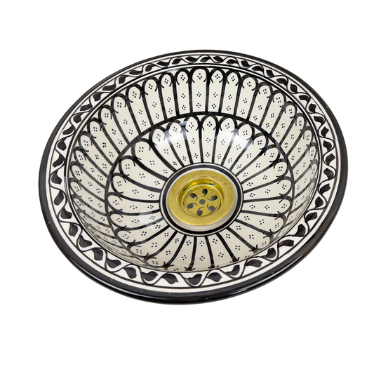 Custom Made Black and White Porcelain Ceramic Sink for Bathroom Vanity - Handmade Countertop Sink Bowl, Ceramic Vessel Sink, Wash Basin.