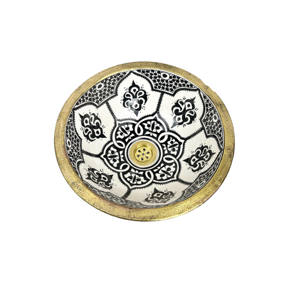 Ceramic Bathroom Sink Bowl With Brass Rim, Countertop Vessel Sink Hand painted, Undermount Bathroom Basin, Modern Pottery Wash Basin.