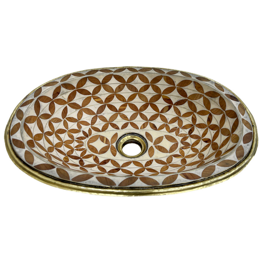 Drop in Brass Powder Room Sink Oval Drop in Bathroom Sink Handcrafted Brass and Resin Bathroom Basin Drop-In Farmhouse Bathroom Sink