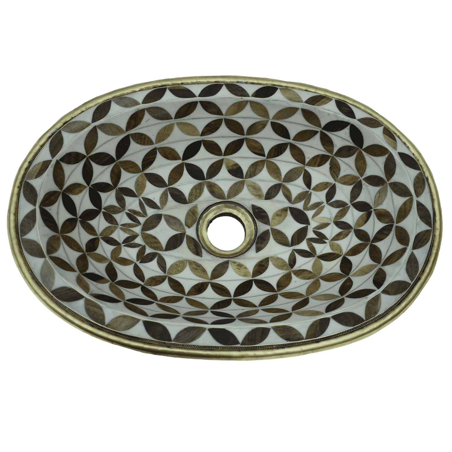 Brass and Wood Drop in Sink Handcrafted Brass Oval Drop-in Bathroom Sink  Antique Powder Room Sink