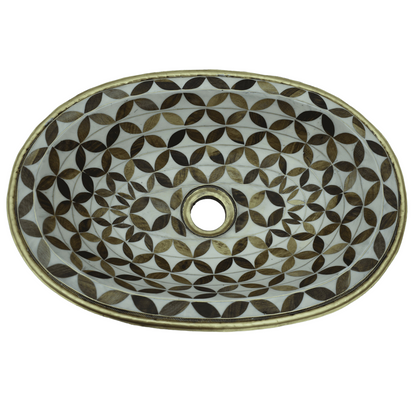Brass and Wood Drop in Sink Handcrafted Brass Oval Drop-in Bathroom Sink  Antique Powder Room Sink