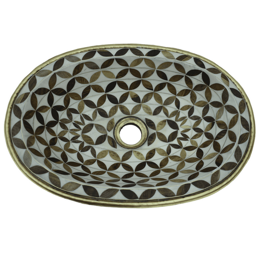 Brass and Wood Drop in Sink Handcrafted Brass Oval Drop-in Bathroom Sink  Antique Powder Room Sink