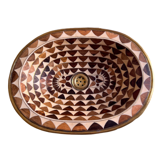 Oval Bathroom Drop in Sink 19''x 14" Handcrafted Brass and Wood Farmhouse Bathroom Sink Drop in Brass Powder Room Sink