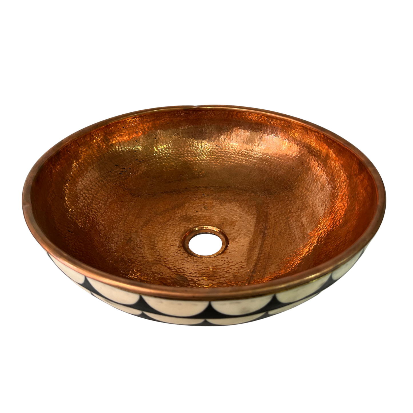 Copper Bathroom Vessel Sink 16 Inch Round Above Counter Circle Copper and resin Countertop Sink for Cabinet Lavatory Vanity