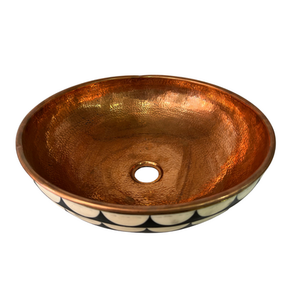 Copper Bathroom Vessel Sink 16 Inch Round Above Counter Circle Copper and resin Countertop Sink for Cabinet Lavatory Vanity
