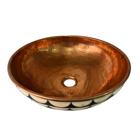 Copper Bathroom Vessel Sink 16 Inch Round Above Counter Circle Copper and resin Countertop Sink for Cabinet Lavatory Vanity