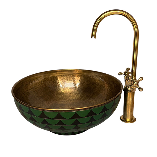 Bathroom Vessel Sink 16 Inch Round Above Counter Circle Brass and resin Countertop Sink for Cabinet Lavatory Vanity