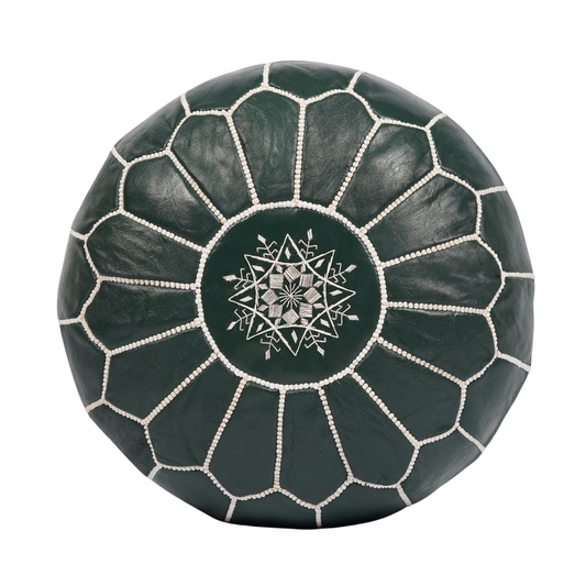 Dark Green Moroccan Pouf| Moroccan Pouffe| Moroccan Poufs| pouffe |moroccan leather pouffe | Moroccan leather pouf| furniture (Unstuffed)