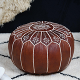 Moroccan Dark Brown Leather Pouf – Handcrafted Ottoman (Unstuffed)