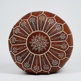 Moroccan Dark Brown Leather Pouf – Handcrafted Ottoman (Unstuffed)