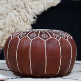 Moroccan Dark Brown Leather Pouf – Handcrafted Ottoman (Unstuffed)