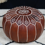 Moroccan Dark Brown Leather Pouf – Handcrafted Ottoman (Unstuffed)
