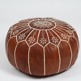 Moroccan Dark Brown Leather Pouf – Handcrafted Ottoman (Unstuffed)