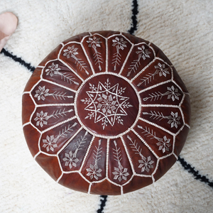 Moroccan Dark Brown Leather Pouf – Handcrafted Ottoman (Unstuffed)