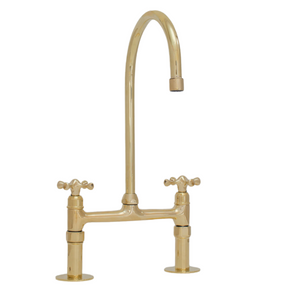 Unlacquered Brass Bridge Kitchen Sink Faucet, Antique Brass, Vintage Brass Faucet