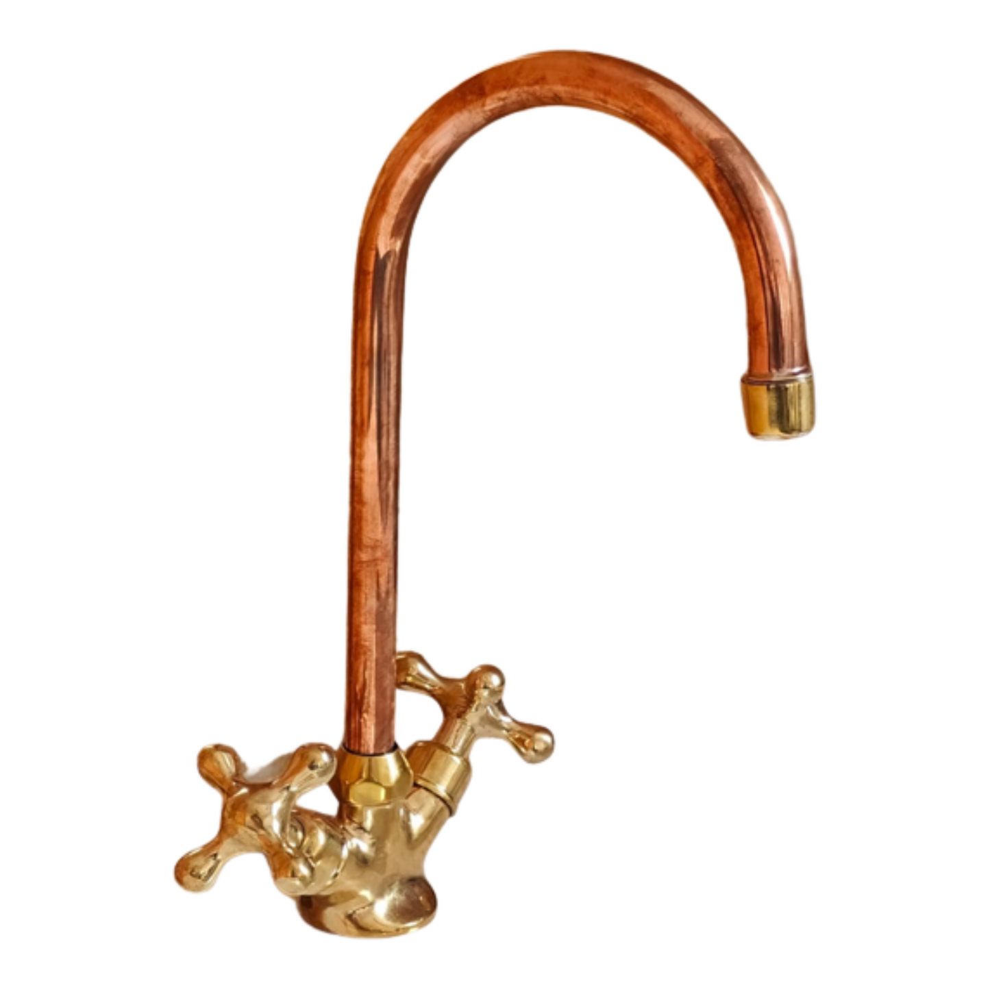 Unlacquered Solid Brass Bathroom Faucet, Antique Deck Mounted Copper Faucet