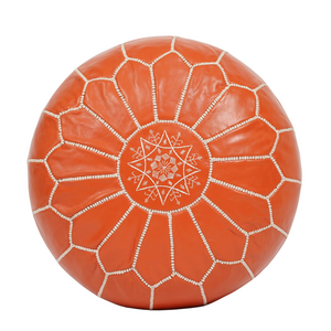 Moroccan POUF Orange Leather Pouf Ottoman Pouf Morrocan Leather Pouf Moroccan Pouffe, Home gifts, Wedding Gifts