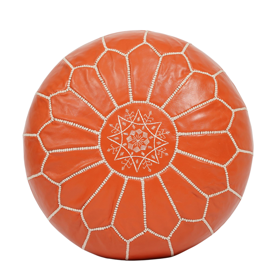 Moroccan POUF Orange Leather Pouf Ottoman Pouf Morrocan Leather Pouf Moroccan Pouffe, Home gifts, Wedding Gifts
