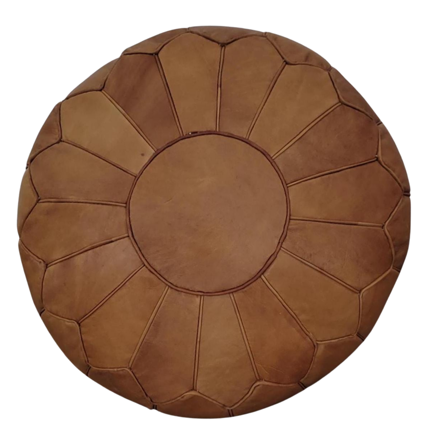 Round Moroccan Leather Pouf – Brown Leather Footstool Ottoman