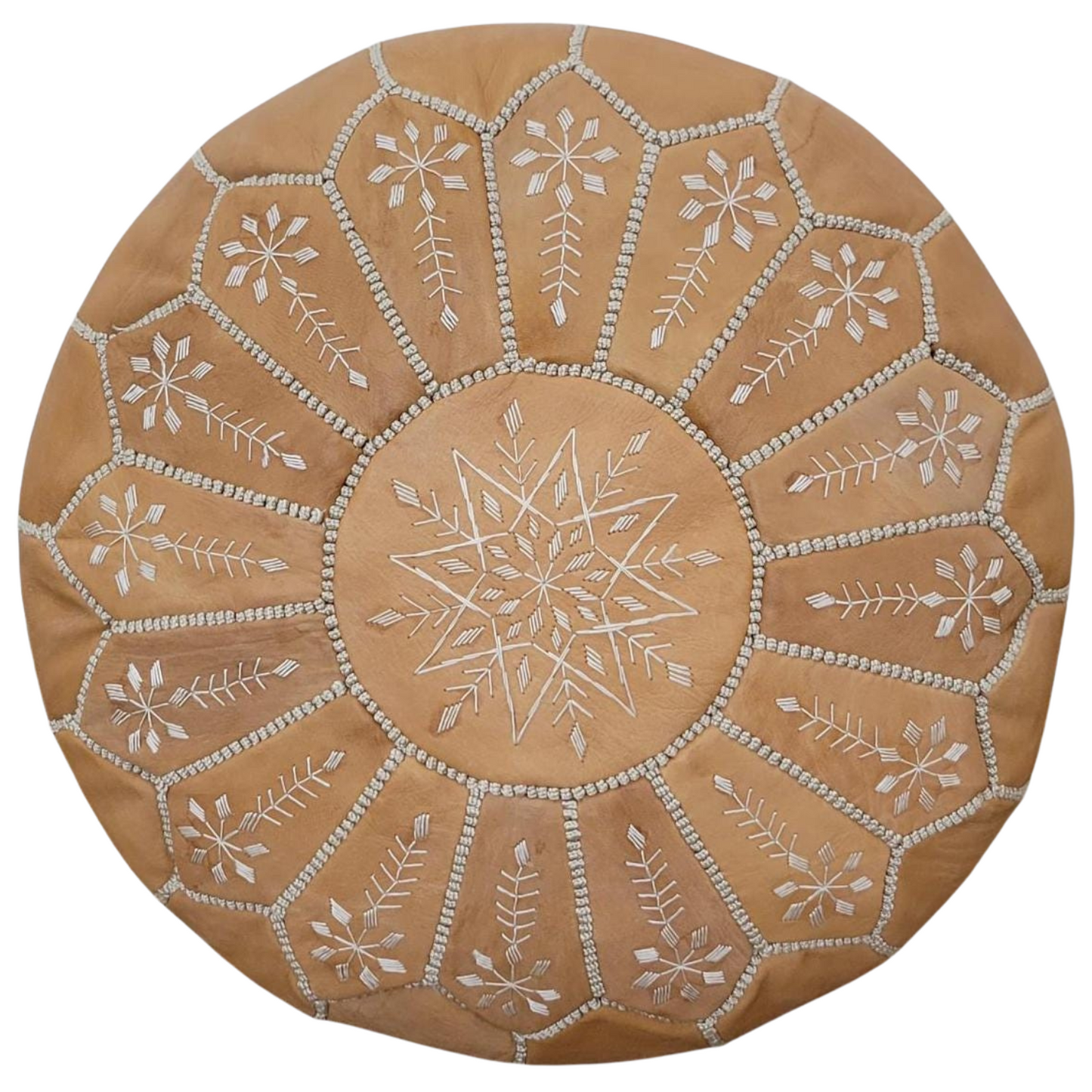 Moroccan Tan Brown Leather Pouf Ottoman-Round Leather Ottoman Footrest