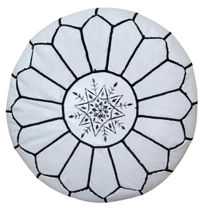 White Moroccan Leather Ottoman Pouf