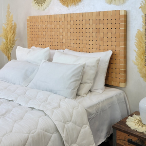 light tan leather headboard,queen size headboard, king headboard, woven leather strap headboard,luxurious hanging bed Room,wood bedheadboard