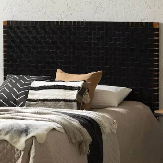 Black Leather Headboard, Woven Leather Strap Headboard, Naturally Stunning Headboard, Wall Hanging Leather Straps Headboard