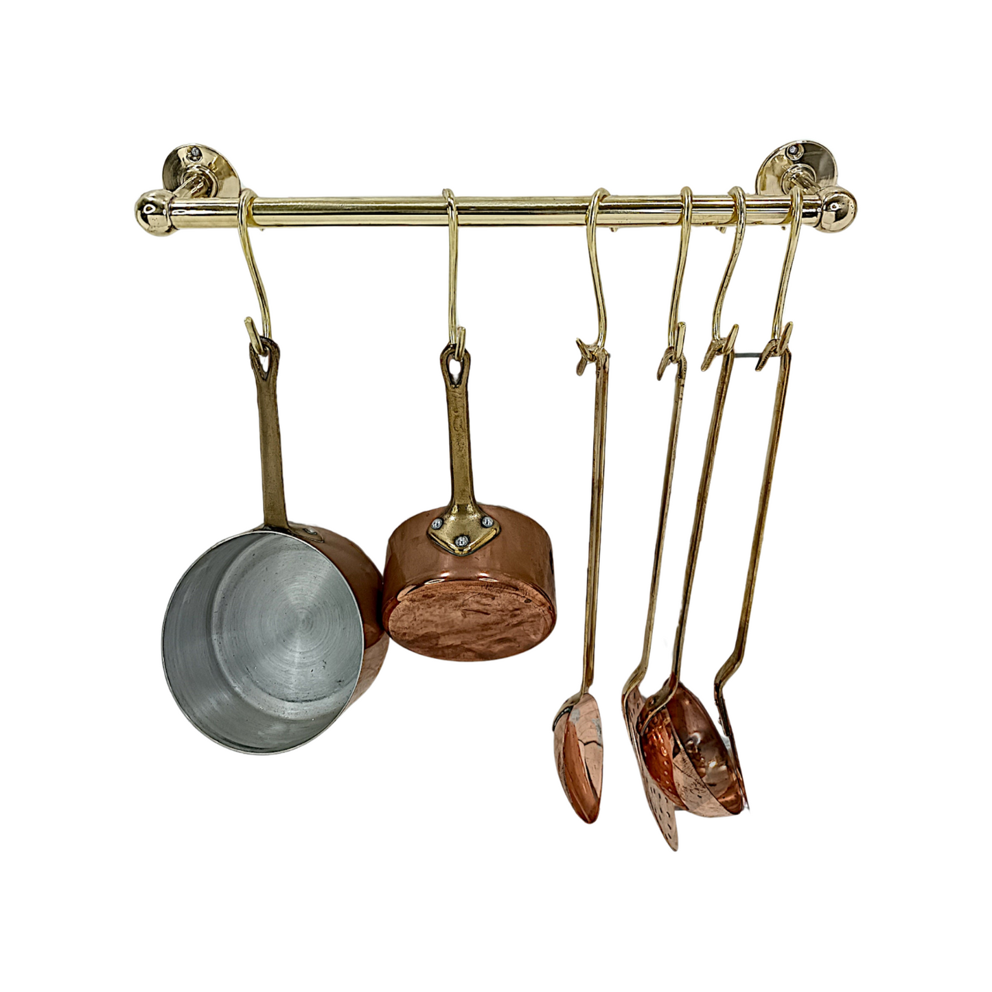 Antique Copper Brass Utensil & Pot Rack – Solid Unlacquered Brass Kitchen Pot Rail with S-Hooks