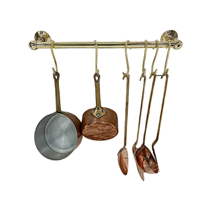 Antique Copper Brass Utensil & Pot Rack – Solid Unlacquered Brass Kitchen Pot Rail with S-Hooks