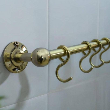 Handcrafted Unlacquered Brass Pot Rail with Hooks – Premium Kitchen Organizer