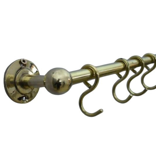 Handcrafted Unlacquered Brass Pot Rail with Hooks – Premium Kitchen Organizer