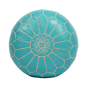 Azure Blue Moroccan Pouf| Moroccan Pouffe| Moroccan Poufs| pouffe |moroccan leather pouffe | Moroccan leather pouf| furniture (Unstuffed)