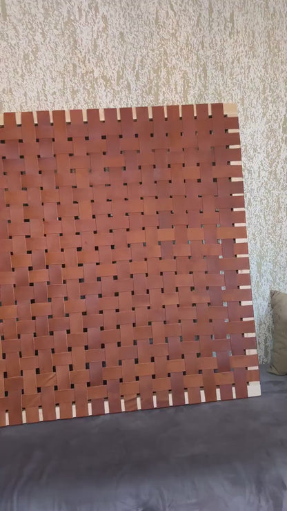 Authentic Leather Headboard, Handmade Leather Strap Headboard, Natural Headboard, Wall Hanging Leather Straps Headboard