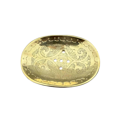 Handcrafted Unlacquered Brass Soap Dish – Warm Patina Finish Engraved Soap dish