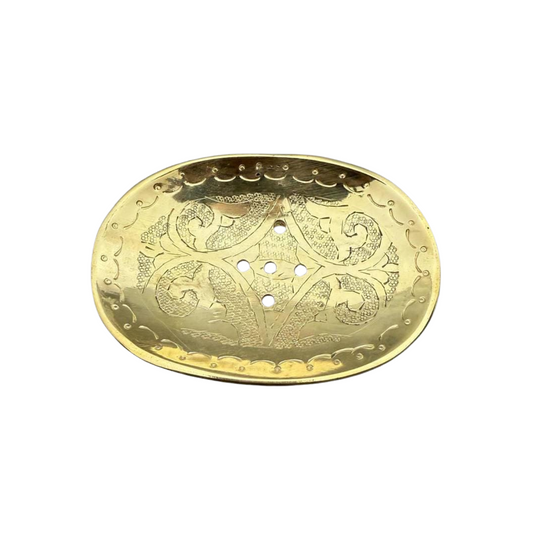Handcrafted Unlacquered Brass Soap Dish – Warm Patina Finish Engraved Soap dish